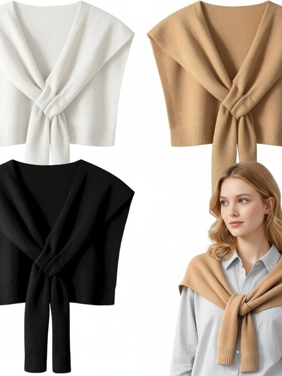 Accessories - 3 Pack Sweater Shawl Wraps for Women Knitted Casual Shawls Knotted Travel Scarve